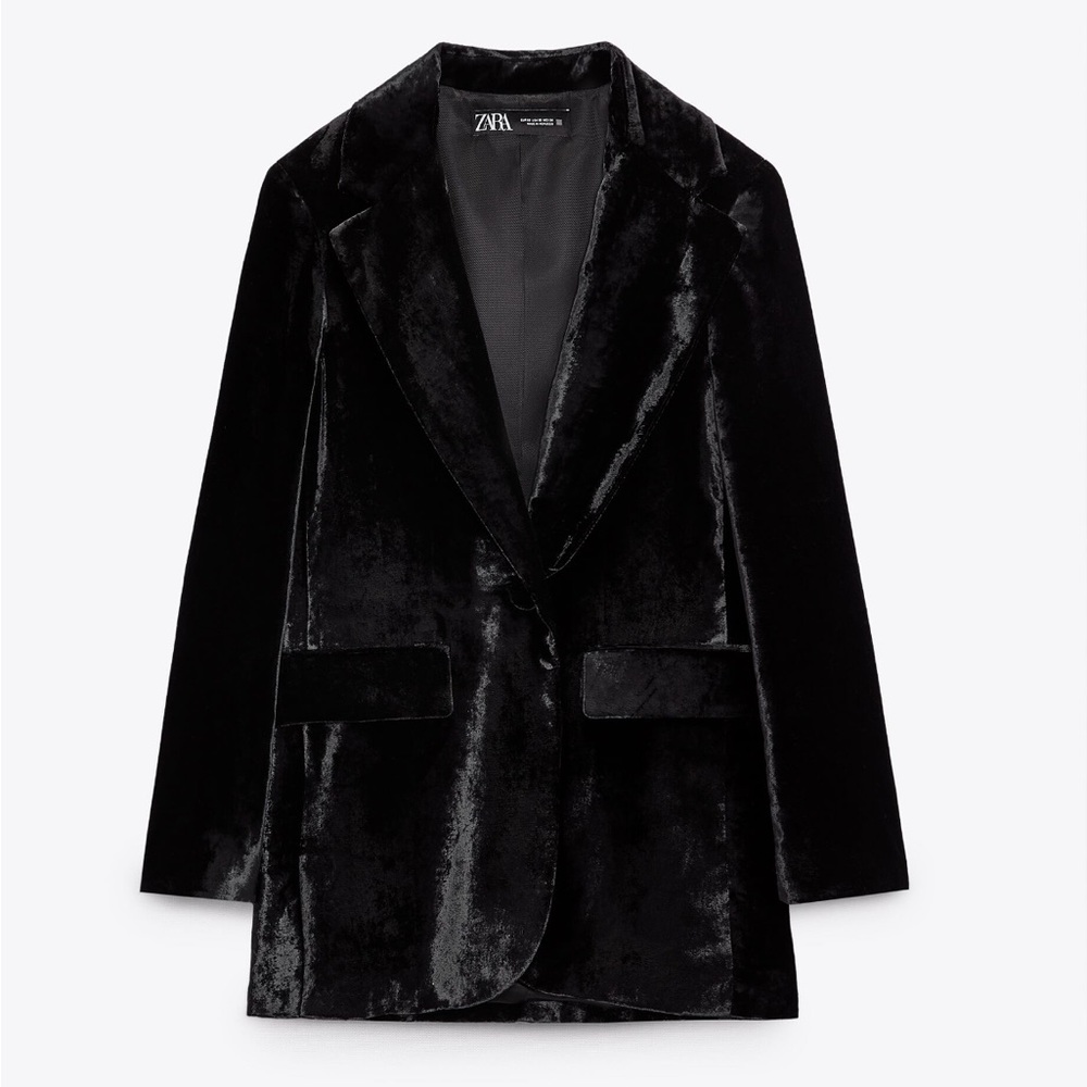 BNWT Zara velvet black tailored suit blazer pant set size XS/S